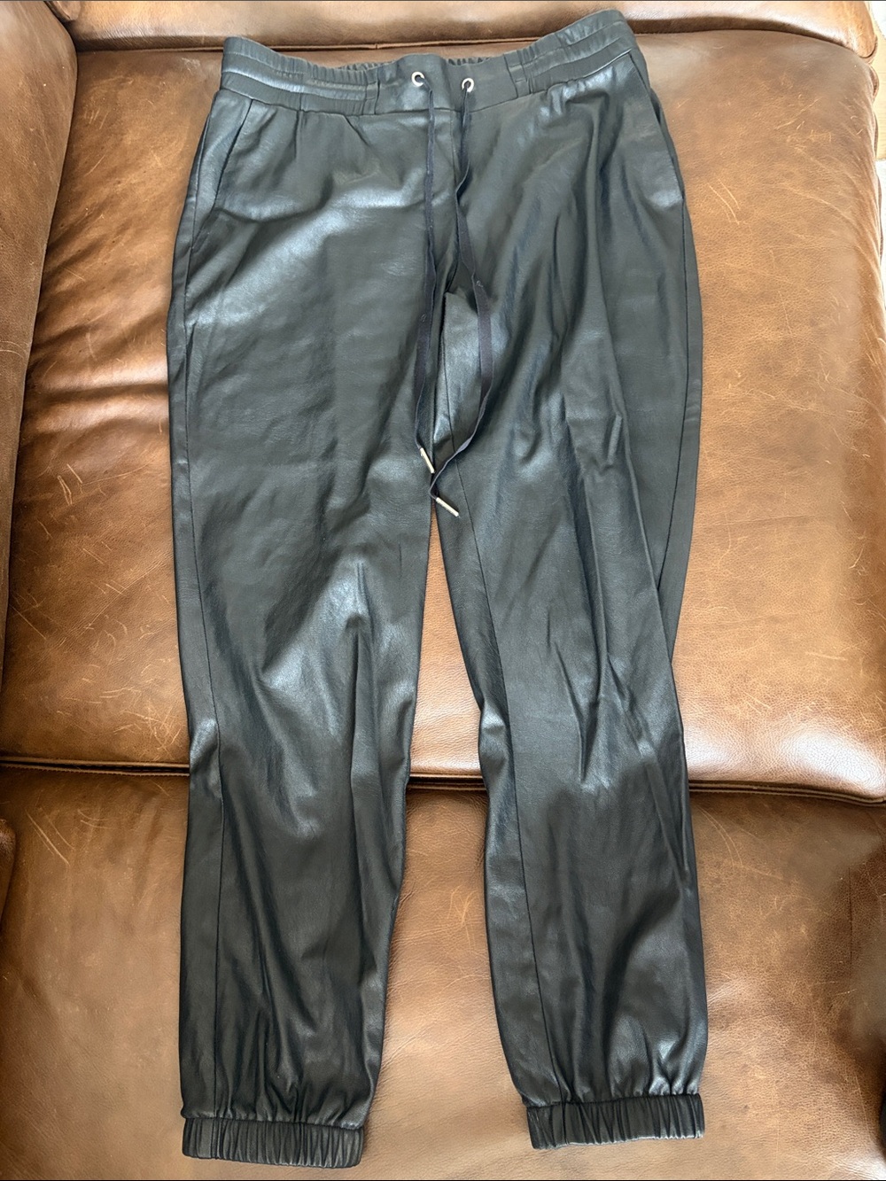 Black Faux Leather Jogger Pants